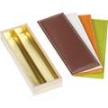 Rectangular 2 row chocolate wood box with green faux leather lid