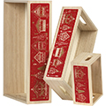 Tray wood rectangular red Bonnes Ftes chalets handles