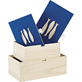 Box rectangular wood nature/blue laser cut fish handles 