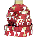 Caja de cartn forma bola de Navidad rojo/blanco/estampacin en caliente dorado tringulo