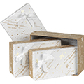 Coffret carton rectangle kraft/blanc/dorure  chaud or Bonnes Ftes