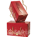 Caja cartn rectangular FELIZ NAVIDAD rojo/estampacin en caliente dorado rojo cordones cierres laterales entrega plana