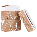 Box cardboard rectangular Bonnes Ftes kraft/white/gold hot foil stamping white cord side closure Delivered flat