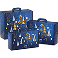 Suitcase cardboard rectangular  JOYEUSES FETES Christmas tree/Blue/White/Gold 