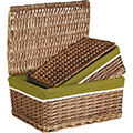 Caja mimbre/madera rectangular marrn tejido verde/borde blanco 