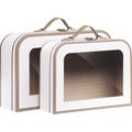 Suitcase cardboard rectangular LIGHTS AND SHADOWS white/brown/UV printing faux leather handle/ metal buckle