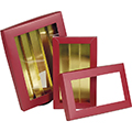 Caja cartn rectangular chocolates 5 lneas rojo/int. dorado ventana PVC 