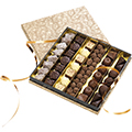 Caja cartn cuadrada chocolates 6 lneas kraft/estampacin en caliente dorado/negro