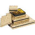 Caja cartn cuadrada chocolates 3 lneas kraft/estampacin en caliente dorado/negro