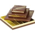 Caixa carto quadrada chocolates 6 linhas P DE OURO castanho/estampagem a quente ouro