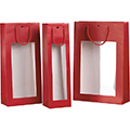 Bag paper 3 bottles red PET window cord handles eyelet divider
