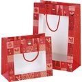 Bag paper CHRISTMAS MOSAIC red/gold hot foil stamping PET window cord handles red eyelet 